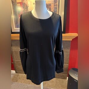 LOFT Black Long Sleeve Top with Embroidered Details